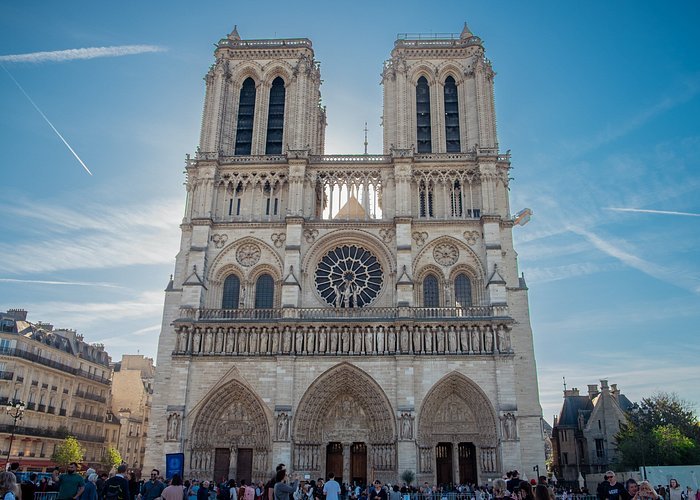 Licensed guide leading a five-person group through the interior of Notre-Dame Cathedral