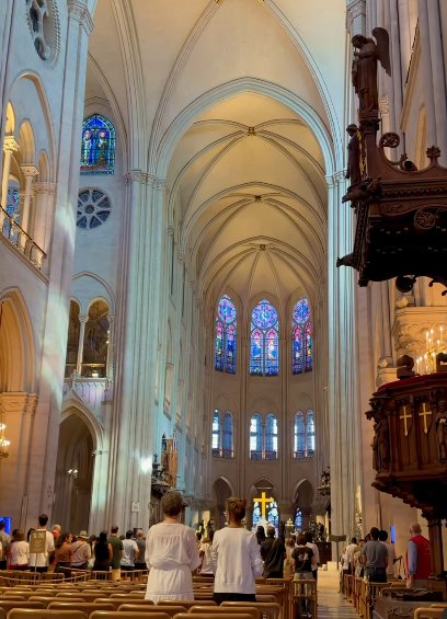 The restored nave and vaults inside Notre-Dame Cathedral